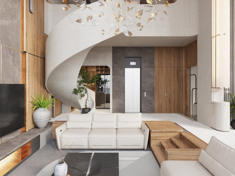  现代别墅客厅 别墅大堂3d模型 