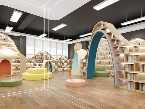  学校图书馆 绘本馆 阅览室3d模型 
