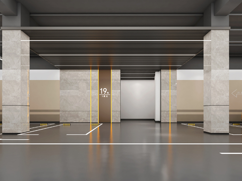  现代地下停车场3d模型 