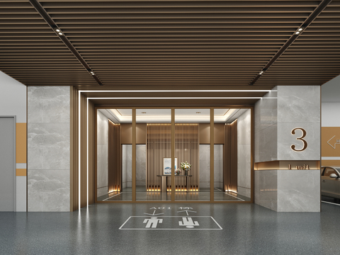  公区地下车库大堂3d模型 