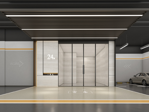 现代入户大堂 地下停车场3d模型 