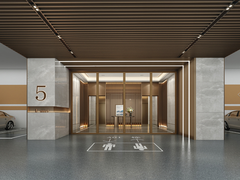  公区地下车库 公共大堂3d模型 