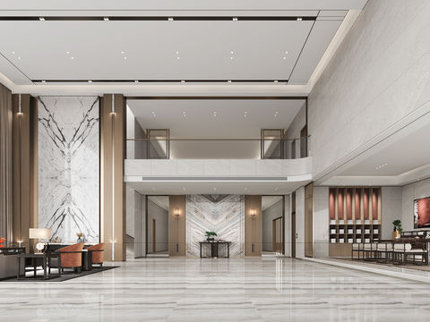  新中式别墅大堂 别墅客餐厅 茶室3d模型 