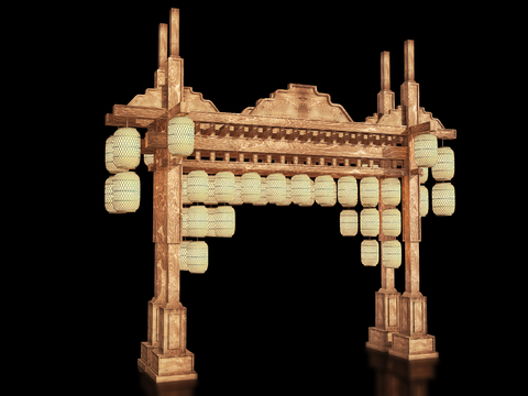  新中式古建牌坊 国潮入口3d模型 