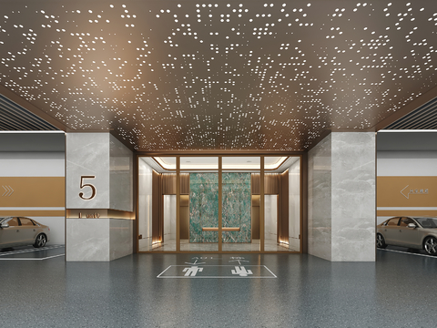  现代入户大堂 停车场3d模型 