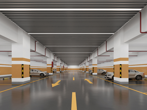  现代地下车库 停车场3d模型 