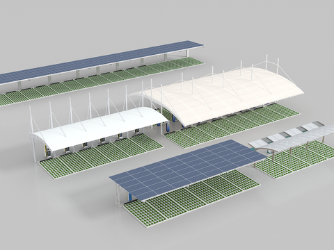  现代户外停车场 户外车棚3d模型 