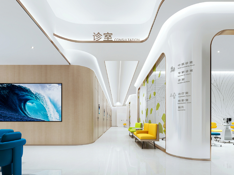  现代眼科医院走廊3d模型 