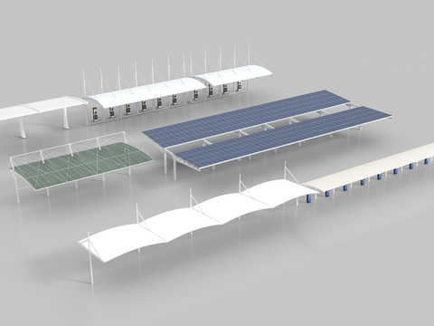  现代户外停车场 户外车棚3d模型 