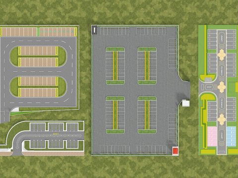  现代户外停车场3d模型 