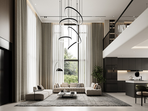  现代别墅客餐厅3d模型 