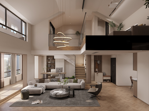  现代别墅大堂3d模型 