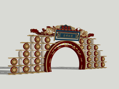  新中式牌坊  门楼3d模型 