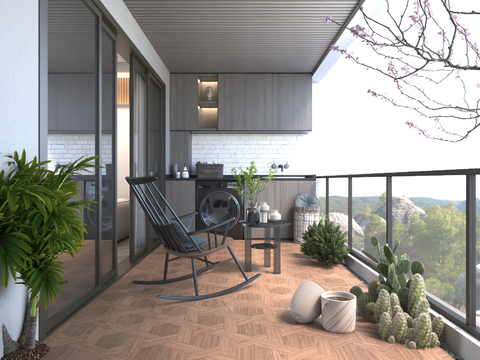  现代休闲阳台 观光阳台3d模型 