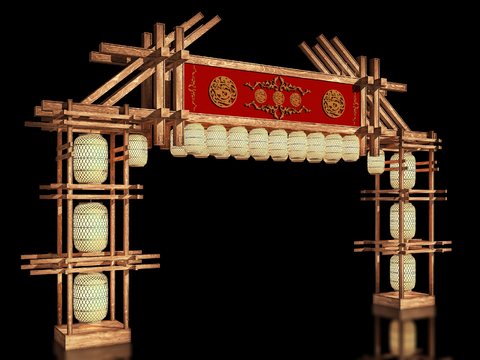  新中式古建牌坊 牌楼 门楼 景区入口3d模型 