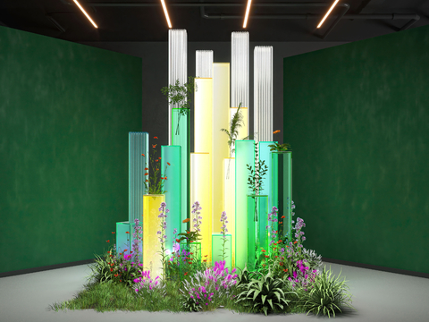  现代室内植物堆 艺术装置 景观造景3d模型 