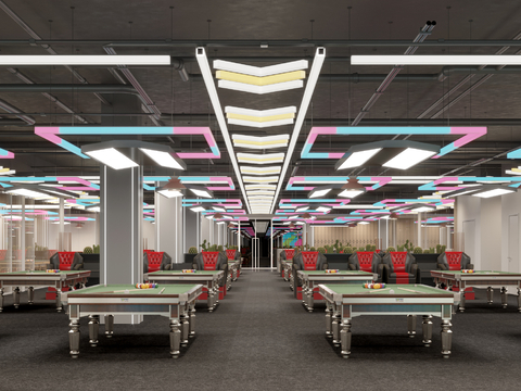  现代台球室 台球厅3d模型 