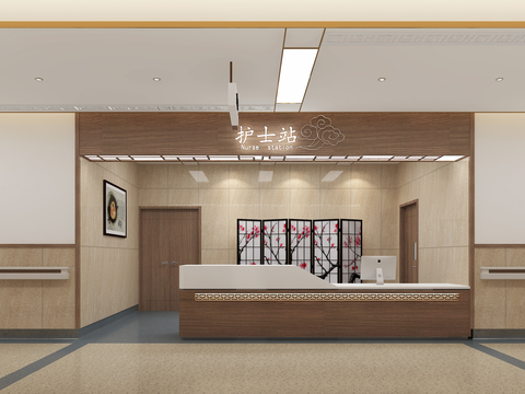  新中式医院过道 护士站3d模型 