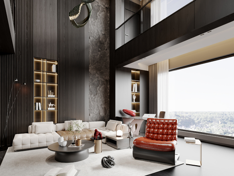  意式挑空客厅 别墅大堂3d模型 