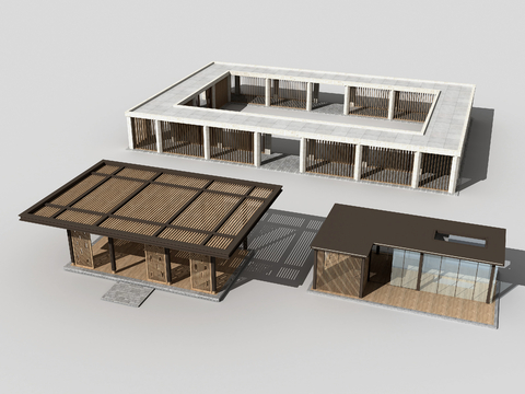  中式廊架 走廊 休息亭 亭廊3d模型 