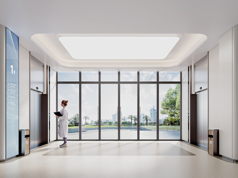  现代医院 电梯厅3d模型 