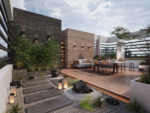  现代阳台 露台 屋顶花园3d模型 