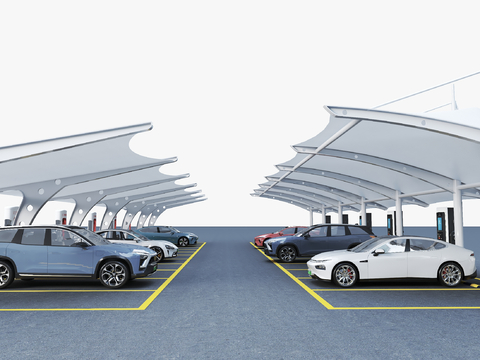  户外停车场 停车棚 张拉膜车棚3d模型 