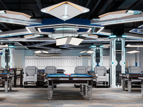  现代台球厅 台球馆3d模型 