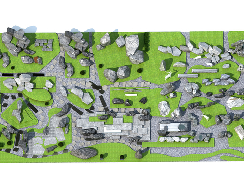  汀步石 庭院铺地 青石板路 石头小路3d模型 