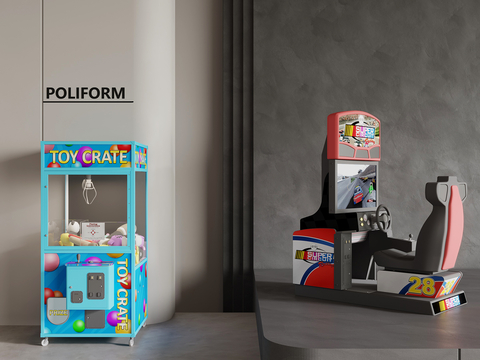  现代抓娃娃机 赛车游戏机3d模型 