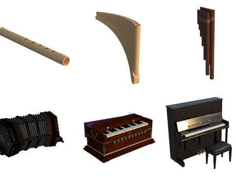  古典乐器 竖笛 钢琴3d模型 