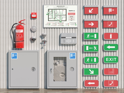  消防器材 灭火器 电箱 开关 指示牌3d模型 