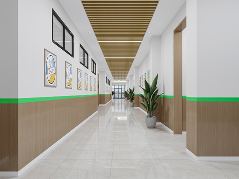  现代幼儿园过道  长廊3d模型 