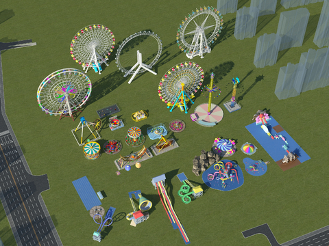  摩天轮 海盗船 游乐设施 水上乐园设施3d模型 