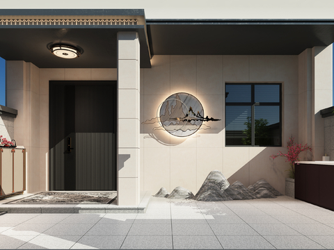  新中式别墅前院 入户花园3d模型 