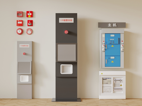  现代报警器 消防设备 变电器3d模型 