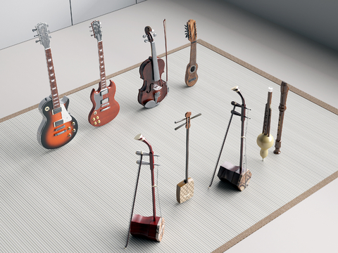  传统乐器 吉他 小提琴 琵琶 二胡 葫芦丝3d模型 