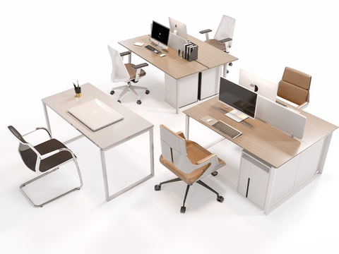  现代办公桌椅 职员工位3d模型 