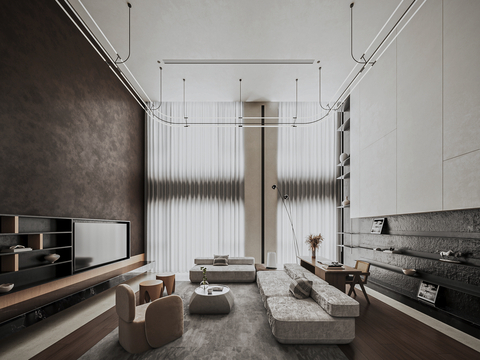  意式别墅客厅 挑空别墅3d模型 