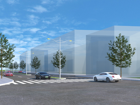  城市道路景观3d模型 