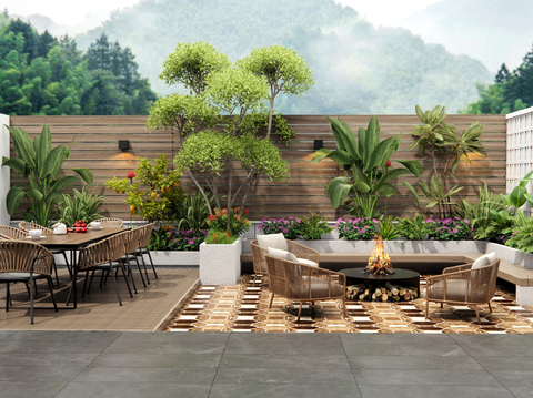  现代庭院花园3d模型 