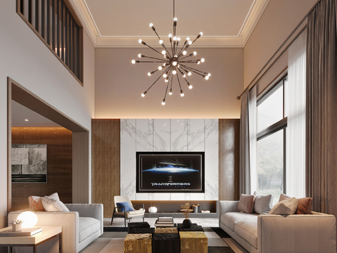  现代别墅客厅 挑空客厅3d模型 