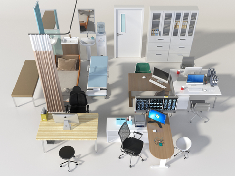  简约门诊桌椅3d模型 