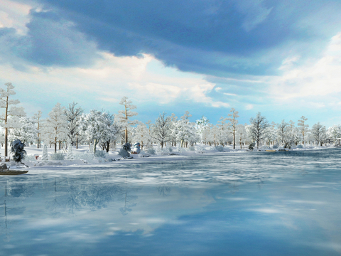  雪景 森林景观3d模型 