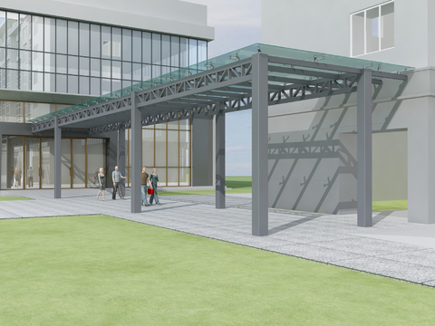  现代玻璃走廊 廊架3d模型 