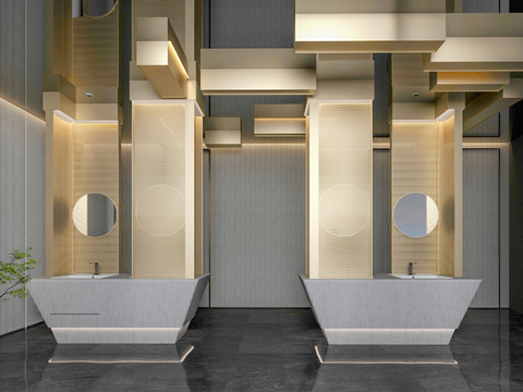  现代公共卫生间 酒店卫生间3d模型 