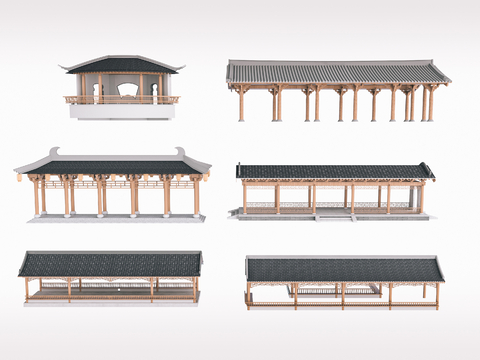  景观连廊 凉亭 长廊3d模型 