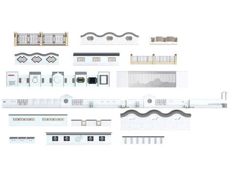  新中式景墙 围墙3d模型 