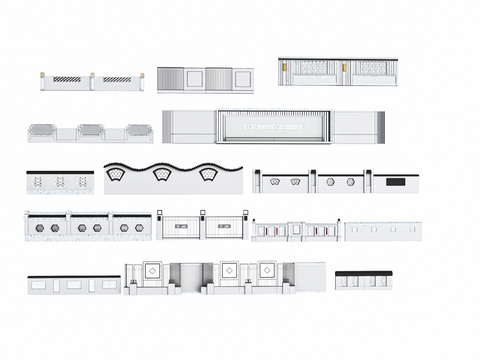  新中式景墙 围墙3d模型 
