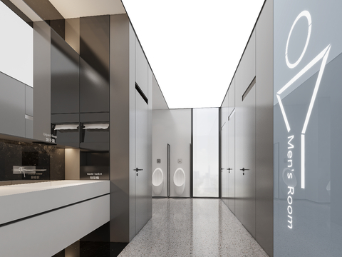  现代公共卫生间 商场卫生间3d模型 